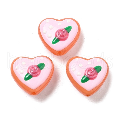 Handmade Lampwork Enamel Beads Heart with Flower LAMP-V001-06C-1