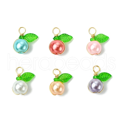 Pearlized Glass Pearl Round Pendants PALLOY-JF03386-01-1