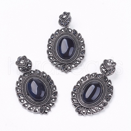 Natural Dyed & Heated Black Agate Gothic Pendants G-F228-18M-FF-1