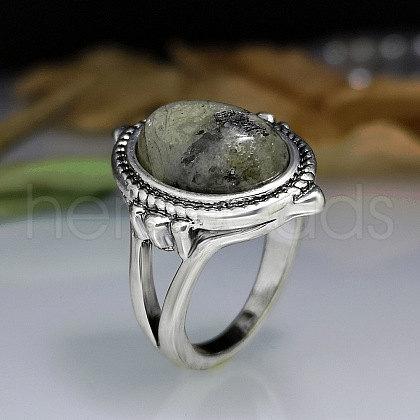 Oval Natural Labradorite Finger Rings WG970F5-05-1