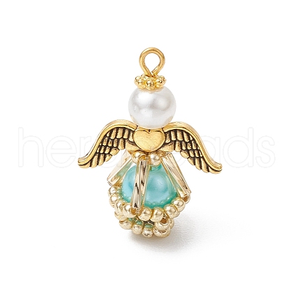 Glass Pearl Round Beaded Pendants PALLOY-MZ00747-05-1