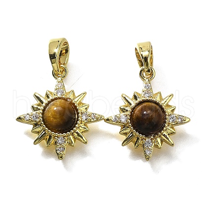 Natural Tiger Eye Sun Charms KK-K398-19G-1