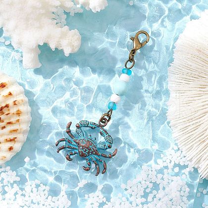 Ocean Theme Alloy Charm & Glass Beads Pendant Decorations HJEW-JM03158-07-1