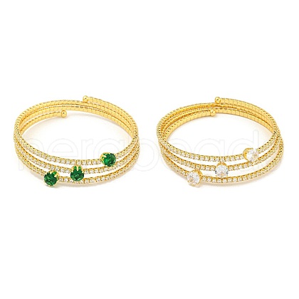 Rack Plating Brass Pave Clear Cubic Zirconia Open Cuff Wrap Bangles BJEW-B110-01G-1