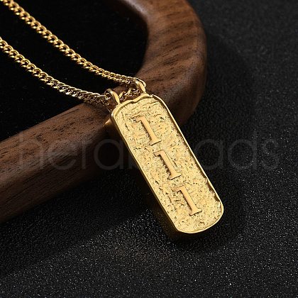 304 Stainless Steel Rectangle Number Pendant Necklaces NJEW-D300-01G-01-1