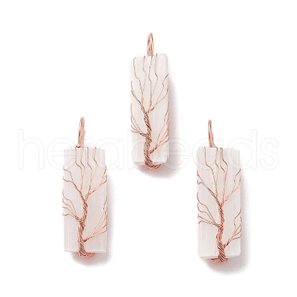 Copper Wire Wrapped Natural Selenite Big Pendants KK-E086-01RG-1