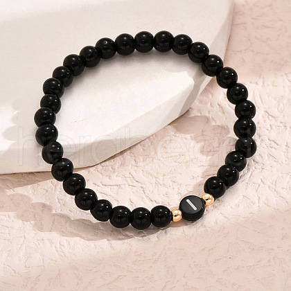 Alloy Resin Round Beaded Stretch Bracelets WG611D6-09-1