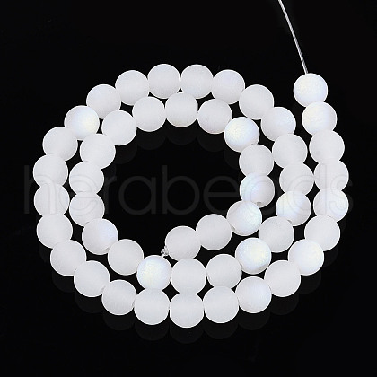 Frosted Imitation Jade Glass Beads Strands GLAA-T032-J8mm-MBB01-1