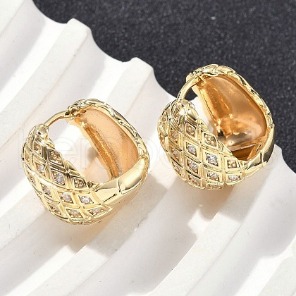 Brass Clear Cubic Zirconia Rhombus Hoop Earrings EJEW-D320-05G-1