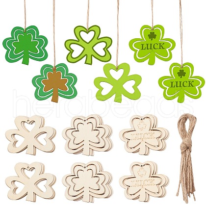 3 Sets 3 Styles Saint Patrick's Day Theme Wood Big Pendant Decorations HJEW-CJ0001-05-1