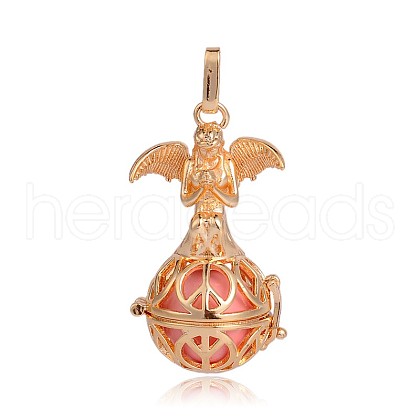 Golden Plated Brass Hollow Round Cage Pendants KK-J251-03G-1