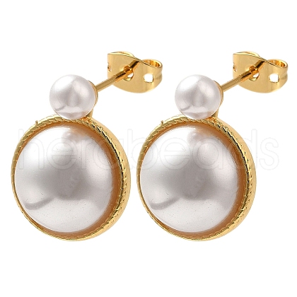Rack Plating Brass with ABS Plastic Pearl Stud Earrings for Women EJEW-G403-06G-1