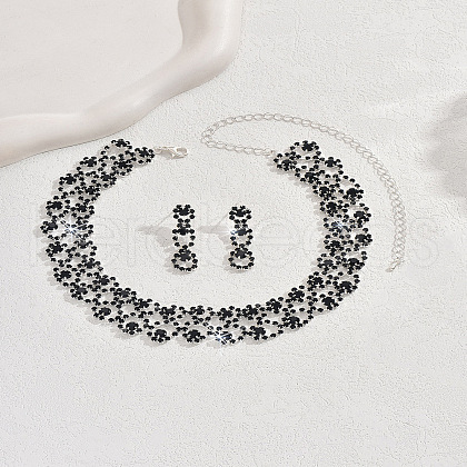 Alloy Rhinestone Link Chain Necklace & Stud Dangle Earrings Sets FS-WG454B6-06-1