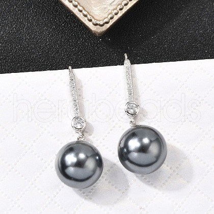 925 Sterling Silver Clear Cubic Zirconia Round Dangle Earrings EJEW-L300-07P-1