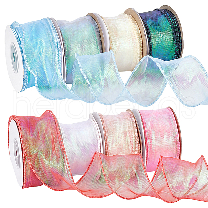   8 Rolls 8 Colors Rainbow Iridescent Laser Polyester Ribbon OCOR-PH0004-27-1