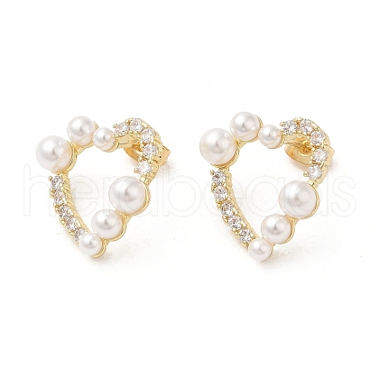 Brass Heart Stud Earrings with Cubic Zirconia EJEW-D065-03G-1