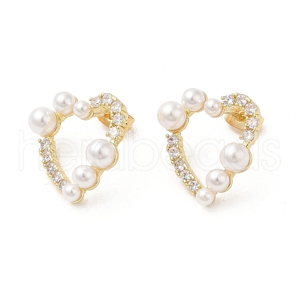 Brass Heart Stud Earrings with Cubic Zirconia EJEW-D065-03G-1