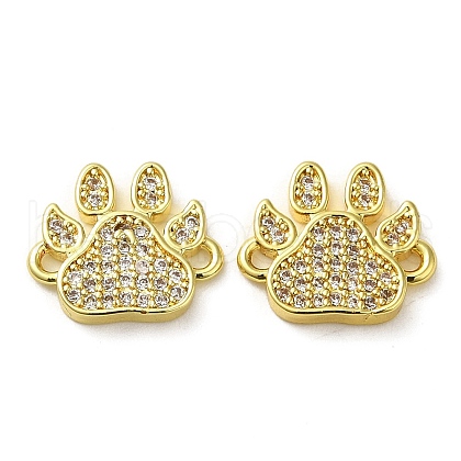 Rack Plating Brass Micro Pave Clear Cubic Zirconia Connector Charms KK-O017-05G-1