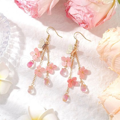 Flower Brass Dangle Earrings EJEW-TA00643-02-1