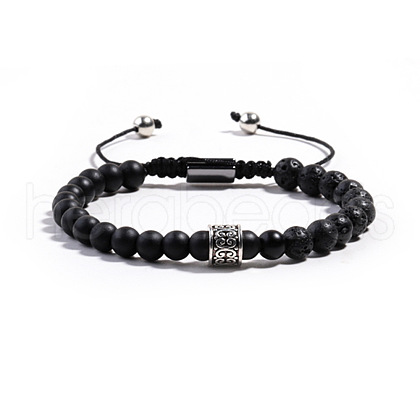 Natural Obsidian Round Braided Bead Bracelets for Women Men PM4065-5-1