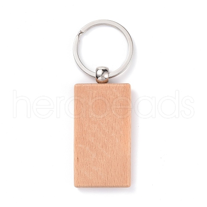 Natural Wood Keychain HJEW-P008-02-1