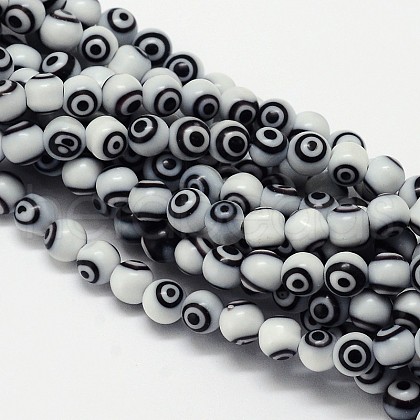 Handmade Evil Eye Lampwork Round Bead Strands LAMP-L055-6mm-09-1