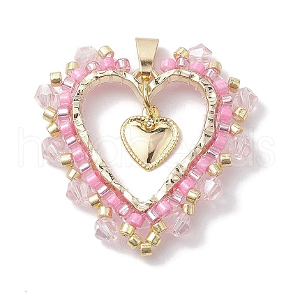 Seed Glass & Alloy Heart Pendant PALLOY-MZ00234-1