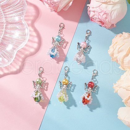 Angel Handmade Glass Pearl Beaded Pendants Decorations HJEW-JM03403-1