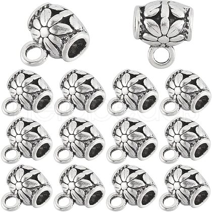 SOFPLATE 160Pcs Flower Tibetan Style Alloy Tube Bails TIBE-SP0001-08-1