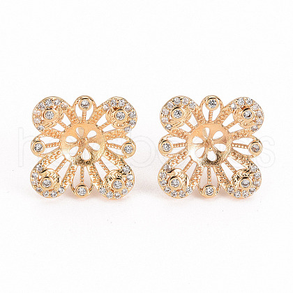 Brass Micro Pave Clear Cubic Zirconia Stud Earring Findings KK-S356-238-NF-1