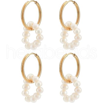  2 Pairs Mother's Day Jewellery Natural Pearl Beaded Ring Dangle Hoop Earrings for Girl Women EJEW-NB0001-06-1