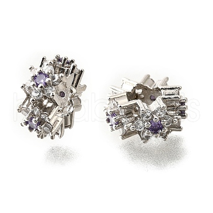 Flower Brass Micro Pave Cubic Zirconia European Beads KK-V008-19P-01-1
