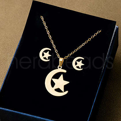 304 Stainless Steel Pendant Necklaces & Stud Earrings Sets WG82A44-37-1