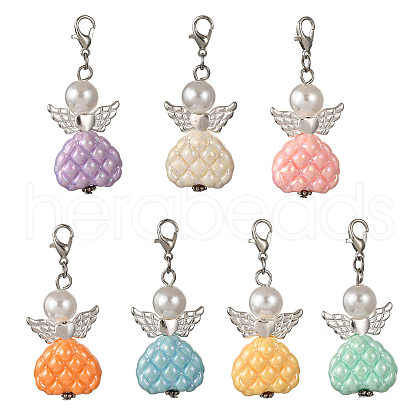 Angel Plastic Pearl & Acrylic Pendant Decorations HJEW-JM03466-1