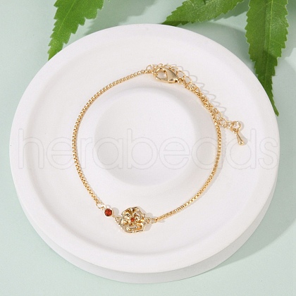Mother's Day Brass Micro Pave Cubic Zirconia Birthday Flower Link Bracelets BJEW-U031-01G-01-1