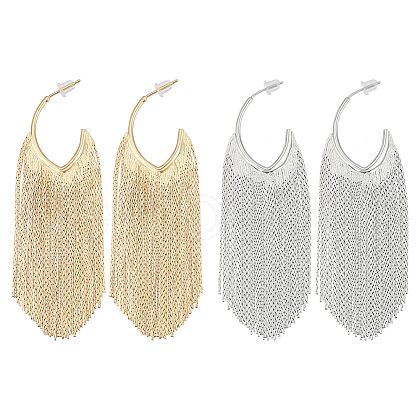 ANATTASOUL 2 Pairs 2 Colors Alloy Tassel Stud Earrings EJEW-AN0004-75-1