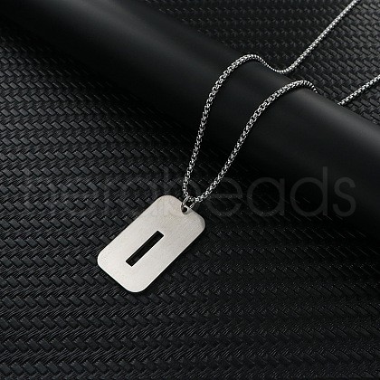 Rectangle with Letter Pattern Hollow Out 201 Stainless Steel Pendant Necklaces FS-WG34D20-12-1