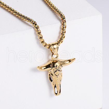 Retro Rock Punk Men's Bull Head Stainless Steel Pendant Necklaces QT5841-2-1