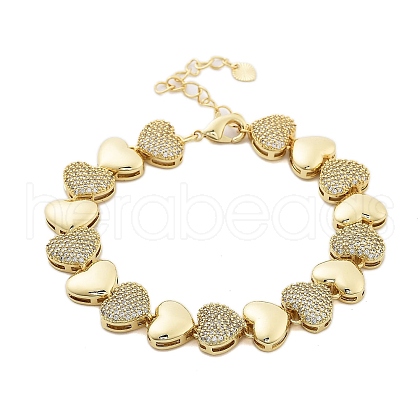 Rack Plating Brass Micro Pave Cubic Zirconia Heart Link Chain Bracelets for Women BJEW-B109-01G-04-1