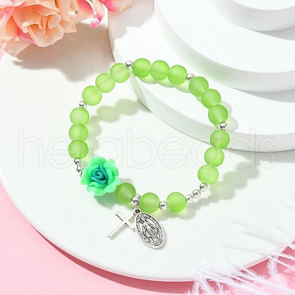 Transparent & Frosted Glass Beads Stretch BJEW-JB11494-04-1