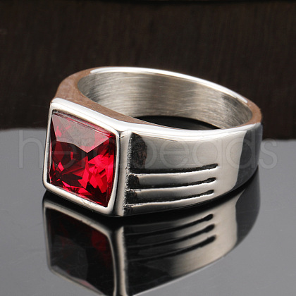 Fashionable 304 Stainless Steel Cubic Zirconia Finger Rings for Men FS-WGE7444-03-1