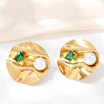 304 Stainless Steel Cubic Zirconia Stud Earrings EJEW-Z110-03G-03-1
