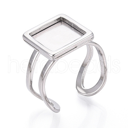 304 Stainless Steel Open Cuff Ring Components STAS-S080-041H-P-1