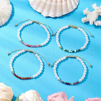 4Pcs Natural Agate Adjustable Braided Beaded Bracelets BJEW-JB11669-1