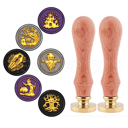 CRASPIRE 6Pcs 6 Patterns Brass Wax Seal Stamp AJEW-CP0004-29B-1