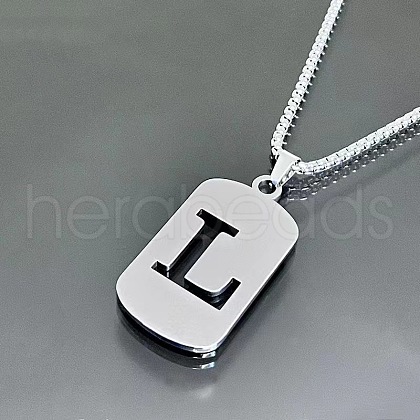 Rectangle with Laser Cut Letter 201 Stainless Steel Initial Pendant Necklaces WGA5E8C-12-1
