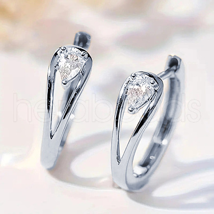 Teardrop Brass Clear Cubic Zirconia Hoop Earrings FS-WG02AD4-02-1