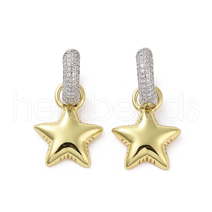 Two Tone Brass Micro Pave Clear Cubic Zirconia Dangle Hoop Earrings EJEW-M243-02B-GP-1