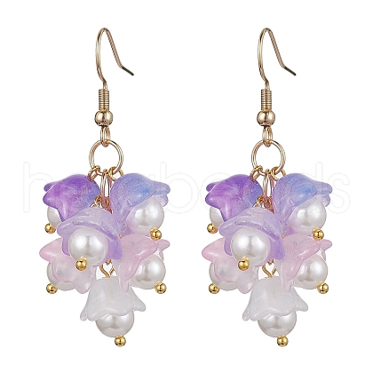 Glass Flower Dangle Earrings EJEW-JE05661-02-1