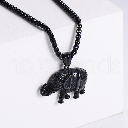 Vintage Stainless Steel Elephant Pendant Punk Hip-hop Necklaces High-end Jewelry Accessories BR9390-3-1